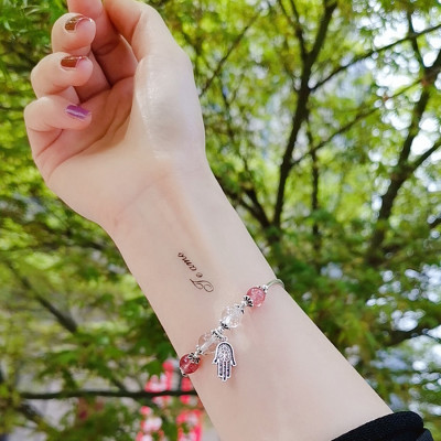 Vòng tay đá thạch anh dâu phối charm bàn tay mệnh hỏa, thổ - Ngọc Quý Gemstones