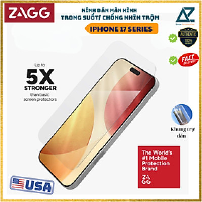 Kính Cường Lực ZAGG cho iphone 17 Series Trong Suốt Plus Edge/ Chống Nhìn Trộm Elite Edge Privacy kèm khung trợ dán_ Hàng chính hãng
