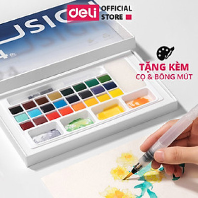 [PHIÊN BẢN MỚI] Màu Nước Dạng Nén Cao Cấp 24 Màu Nusign - Kèm Bút Vẽ, Bông Mút Chuyên Nghiệp, Màu bền, đậm, Dễ Loang Màu