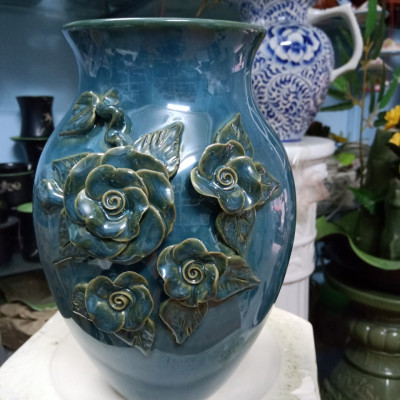 Lọ hoa men hỏa biến đắp nổi gốm sứ Bát Tràng