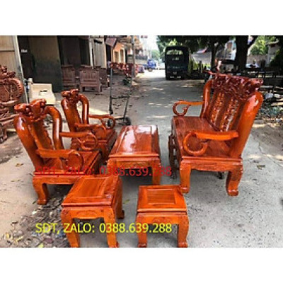 bộ bàn ghế minh quốc đào gỗ xà cừ tay 10