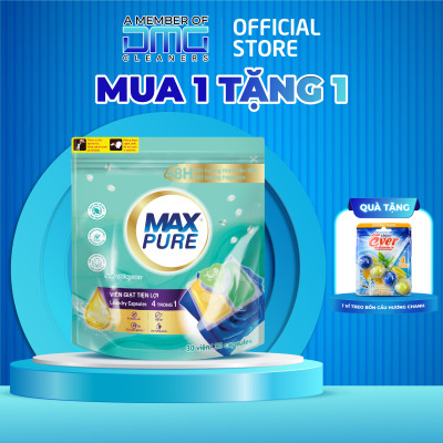 Túi viên giặt Maxpure Hương Huyền Thoại 30v tặng vỉ viên treo bồn cầu Evershine hương Chanh