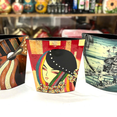 Bình Hoa Sơn Mài Cao Cấp – Dáng Dẹp Nghệ Thuật | Size 25x26x7.5 cm