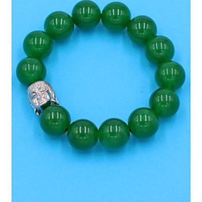 Chuỗi tay thạch anh xanh lá 14 ly - charm Như Lai inox trắng VTXLNLT14 - hợp mệnh Hỏa, mệnh Mộc