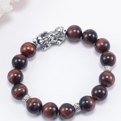 Vòng Tay Phong Thủy Đá Mắt Hổ Nâu Đỏ Phối Charm Tỳ Hưu Bạc (10mm) Mệnh Hỏa, Thổ Ngọc Quý Gemstones