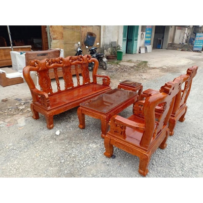 Bàn ghế quốc đào gỗ xoan ta 6 món tay 10