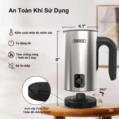Máy tạo bọt sữa Nóng và Lạnh 4 trong 1 Thương hiệu Mỹ cao cấp HiBREW - M3A - HÀNG NHẬP KHẨU