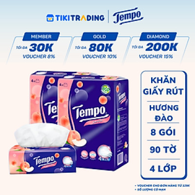 Combo 2 Lốc Khăn Giấy Gói Rút Tempo Hương Đào (Lốc 4 Gói)