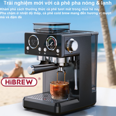 Máy pha và xay cà phê bán tự động 3 trong 1 Espresso, Cappuccino, Latte thương hiệu Mỹ cao cấp HiBREW H20 - Công suất 1500W 20bar - Hàng chính hãng