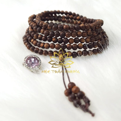 Vòng tay Chuỗi Tràng Hạt 216 4mm Trầm Sánh Chìm MIX Bạc S925 CHARM (Hồng Trà) - Trầm Hương Tự Nhiên