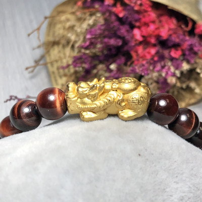 Vòng tay Thạch Anh Mắt Hổ nâu đỏ 8mm mix tỳ hưu bạc