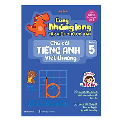 Sách - Cùng Khủng Long Tập Viết Chữ Cơ Bản - Chữ Cái Tiếng Anh Viết Thường - Quyển 5 - Sticker Bé Gái - Megabook
