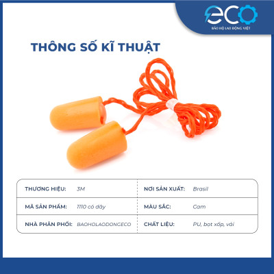 Nút bịt tai chống ồn 3M 1110 có dây đeo, êm tai không đau nhức