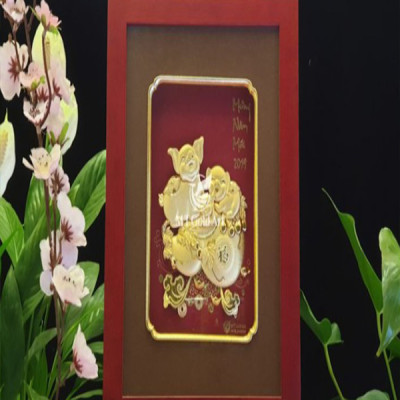 Tranh heo dát vàng (26x33cm) mẫu 03 MT Gold Art- Hàng chính hãng, trang trí nhà cửa, phòng làm việc, quà tặng sếp, đối tác, khách hàng, tân gia, khai trương 