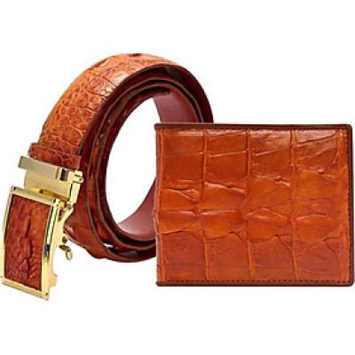 Bộ Ví & Thắt Lưng Nam Da Cá Sấu Gai Đuôi Huy Hoàng HT2209-HT4212 (23 x 11,5 cm) - Vàng