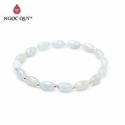 Vòng lu thống cẩm thạch A phối bi bạc hạt 8.5x6mm mệnh hỏa , mộc - Ngọc Quý Gemstones