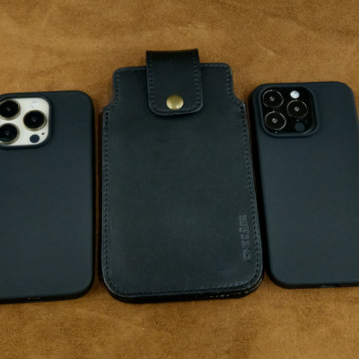 Bao da đựng 2 điện thoại có sử dụng ốp lưng vừa đeo lưng và cầm tay da bò thật may thủ công bền đẹp - Hàng chính hãng