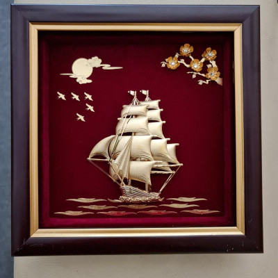 Tranh thuyền thuận buồm xuôi gió (20x20cm) MT Gold Art- Hàng chính hãng, trang trí nhà cửa, quà tặng sếp, đối tác, khách hàng.