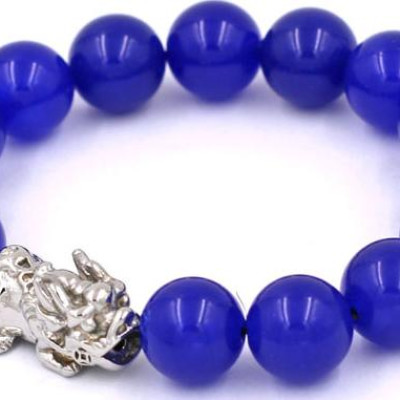 Chuỗi đeo tay thạch anh xanh dương 12 ly - cẩn Tỳ Hưu inox VTAXDTHT12 - hợp mệnh Mộc, mệnh Thủy