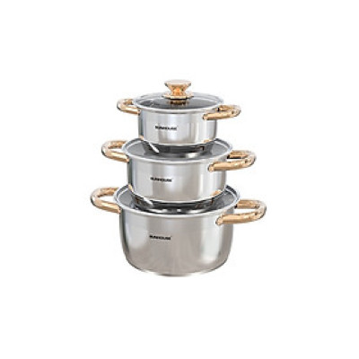 Bộ nồi inox Impact Sunhouse Healthy SHG781E -Gồm 3 nồi 16-20-24cm - Đáy phẳng hoàn hảo - Hiệu suất bắt từ 98%