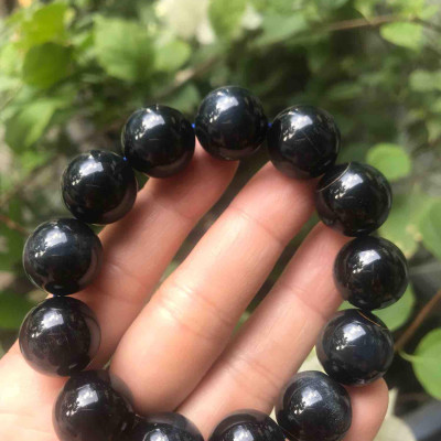 CHIẾC VÒNG ĐÁ TỰ NHIÊN 16mm MỚI XANH XANH ĐEN 13 HẠT NAM mạng THUỶ Mạng MỘC đeo Tốt 67kg đến 80kg