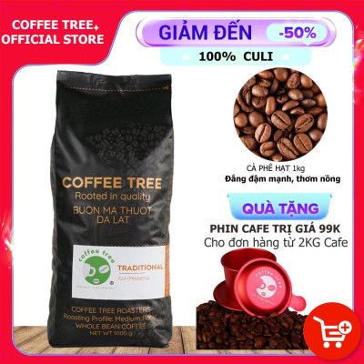Cà Phê Hạt CuLi Buôn Mê Thuột Nguyên Chất 100% - CoffeeTree - 1Kg - Hương Thơm Nhẹ, Vị Đắng Đậm, Hậu Vị Ngọt