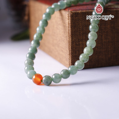 Chuỗi cổ đồng điếu đá cẩm thạch nước ngọc hạt 6mm mệnh hỏa, mộc - Ngọc Quý Gemstones