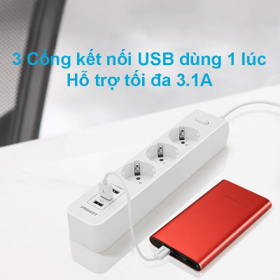 Ổ Cắm Điện Thông Minh 3 Ổ Cắm AC - Pisen 303-EP - Màu Trắng