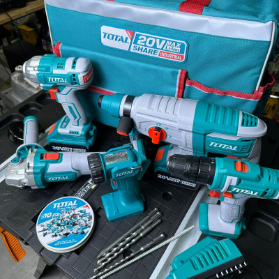 BỘ COMBO 5 MÁY DÙNG PIN 20V NGÀNH XÂY DỰNG (2 pin 4.0Ah +sạc) TOTAL TCKLI2018 - HÀNG CHÍNH HÃNG