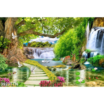 TRANH DÁN TƯỜNG 3D KÍCH THƯỚC THEO YÊU CẦU PHONG CẢNH SƠN THUỶ HỮU TÌNH