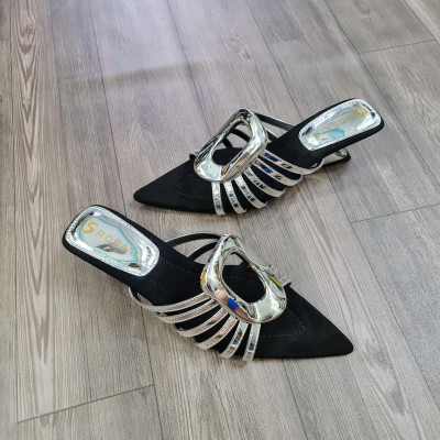 Dép nữ quai ngang, mũi nhọn, đế cách điệu ROSATA RO738 - 5p - Đen, Nâu - BKSTORE