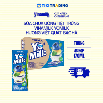 Thùng 48 hộp sữa chua uống hương việt quất bạc hà Yomilk 170ml
