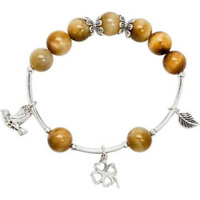 Vòng Đá Mắt Hổ Phối Charm Bạc 925 Cỏ 4 Lá 10mm Ngọc Quý Gemstones VT168