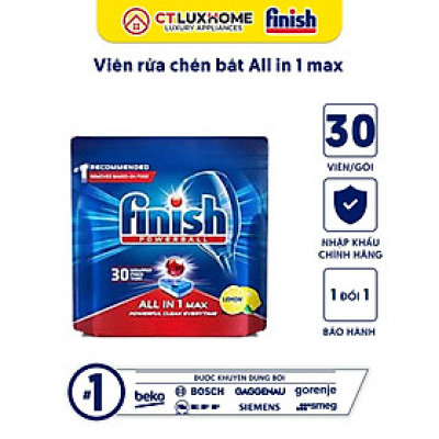 Viên rửa chén bát Finish All in one max 30 viên hương chanh