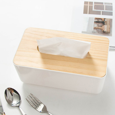 Hộp đựng khăn giấy  kiểu Bắc Âu, nắp gỗ sang trọng (Màu ngẫu nhiên)