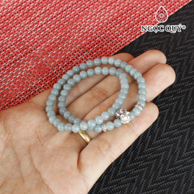 Vòng tay lam ngọc 2 line phối charm hồ ly 9 đuôi bạc mệnh thủy, mộc - Ngoc Quý Gemstones