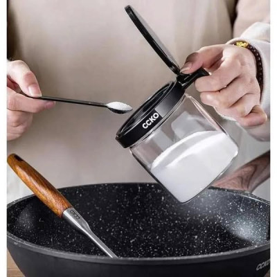 Set 3 hũ đựng gia vị thủy tinh CCKO có tay cầm kèm khay hàng chính hãng