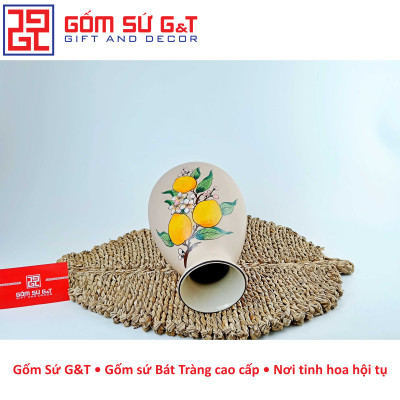 Lọ hoa dáng chân xòe vẽ cam Gốm Sứ G&T