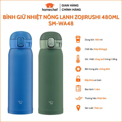 Bình giữ nhiệt nóng-lạnh Zojirushi SM-WA48, dung tích 0.48L, sản xuất Thái, bảo hành giữ nhiệt 1 năm