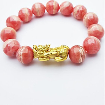 Vòng Tay Tỳ Hưu Đá Đào Hoa Rhodochrosite Tự Nhiên 14mm