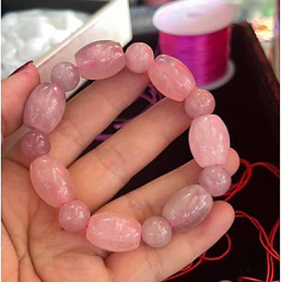 Vòng thạch anh hồng tự nhiên phối kiểu xinh xinh hạt lu tròn hồng hồng rất đẹp nữ mệnh hỏa thổ ạ