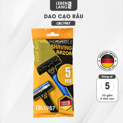 Dao cạo râu 3 lưỡi Lebenlang LBL1987, tay cầm chống trơn trượt, lưỡi dao chứa Gel lô hội và vitamin E, 5 cái - hàng chính hãng