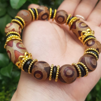 ️Vòng tay nam mã não tây tạng nâu 3 mắt kiểu Size vòng 14mm đẹp Ý nghĩa mang năng lượng tích cực may mắn cát tường cho gia chủ ạ