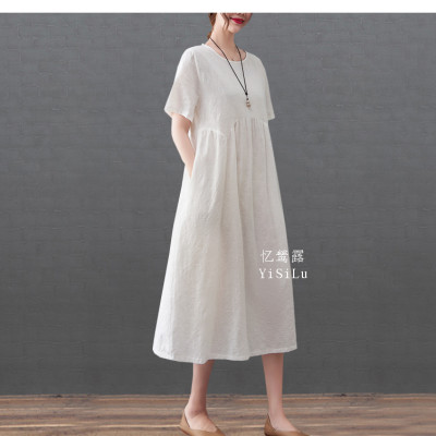 Đầm suông nữ 2 túi tay ngắn chất đũi mát nhẹ Da76