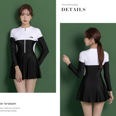 Bộ đồ bơi bikini nữ 1 mảnh kín đáo đi tắm biển giấu bụng váy liền áo dài tay chống nắng - B.27