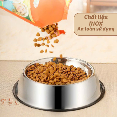 Bát inox đựng thức ăn cho chó - Bát inox không gỉ an toàn sử dụng - Có đế chống trượt - Kích cỡ lớn 34cm