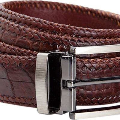 Thắt Lưng Nam Da Cá Sấu Đan Viền Đầu Kim Huy Hoàng HT4277 - Nâu Đất