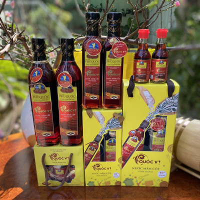 Combo Tết 3 Hộp Nước Mắm Cốt Phú Quốc - Quốc Vị Độ Đạm 40N Chai Thủy Tinh 520ml, 250ml, 60ml Cá Cơm
