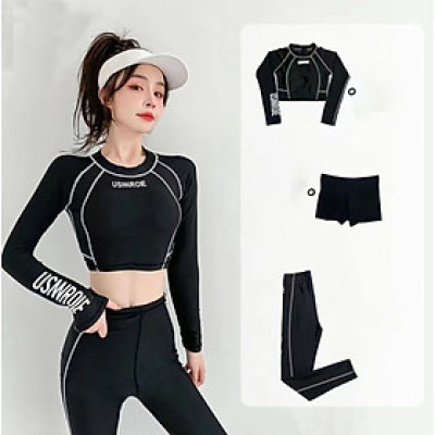 Bộ đồ bơi, tắm biển bikini nữ 2 mảnh áo tay dài quần cạp cao chống nắng kín đáo B.33