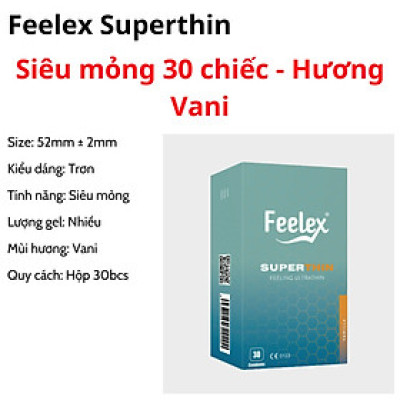 Bao cao su Feelex Superthin siêu mỏng, nhiều gel bôi trơn, hương thơm - Hộp 30bcs